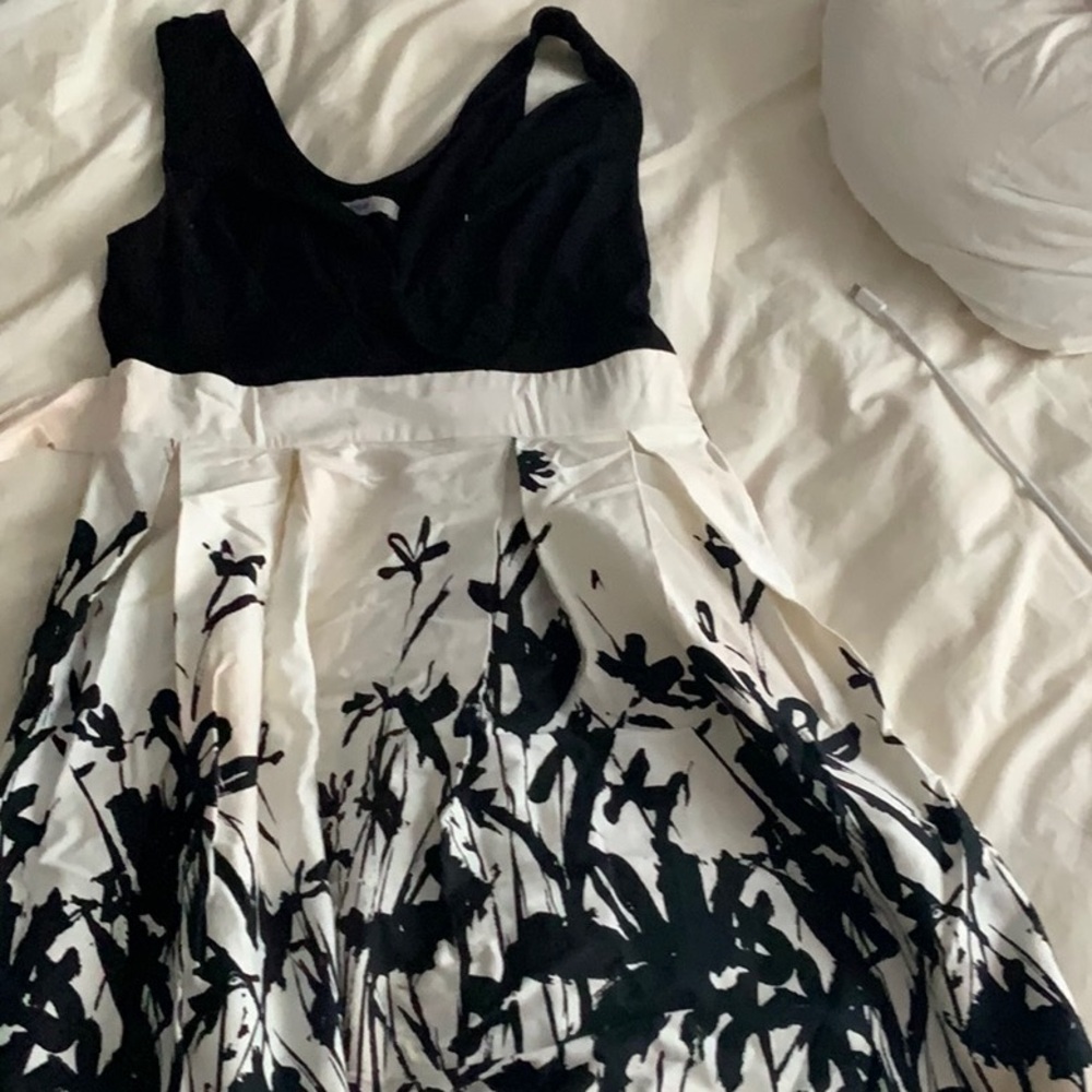 Vintage black white knee length dress Bailey blue small